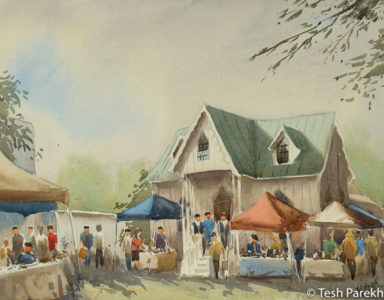 Cary Farmer's Market by Tesh Parekh. Plein air watercolor