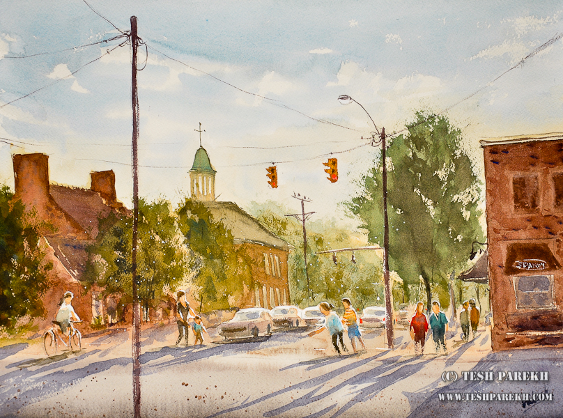 Raleigh Fine Artist – Plein Air Watercolor Painting of Franklin Street (Chapel Hill NC)