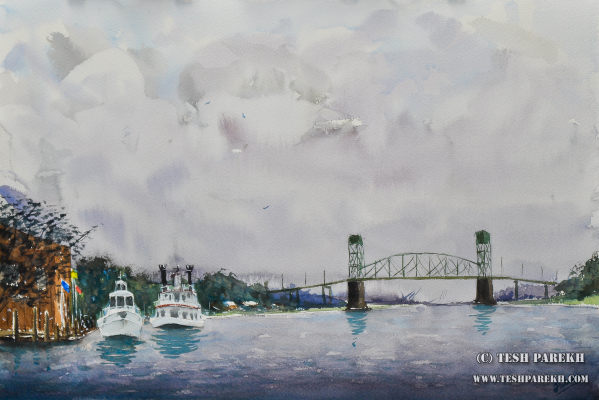 Raleigh Fine Art – “Wilmington Waterfront” Plein Air Watercolor Painting