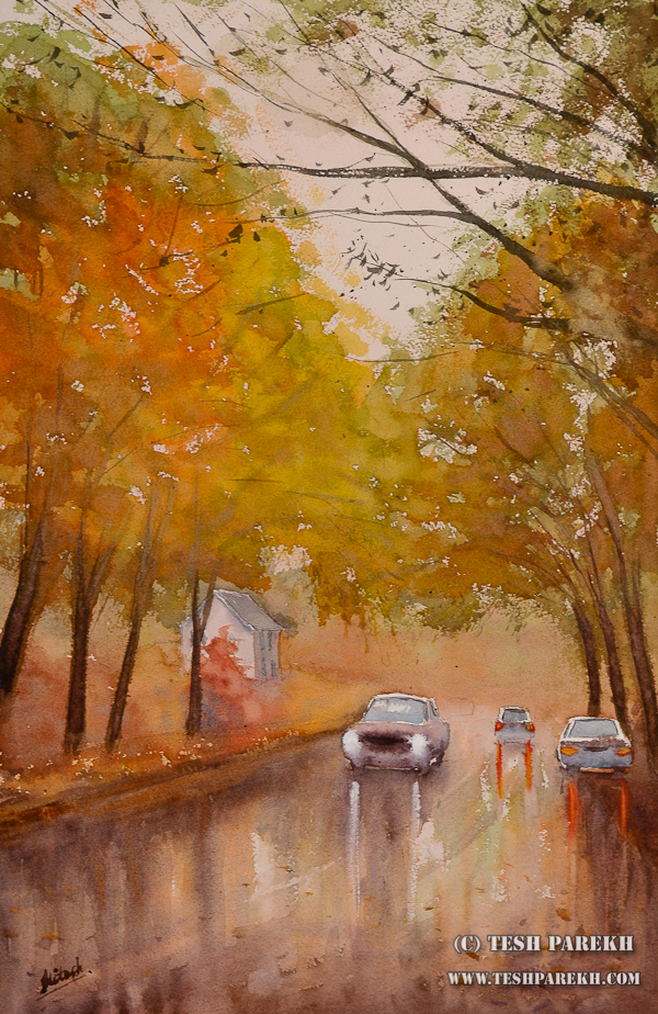 Rainy Fall Day in Raleigh – A watercolor by Raleigh Fine Artist