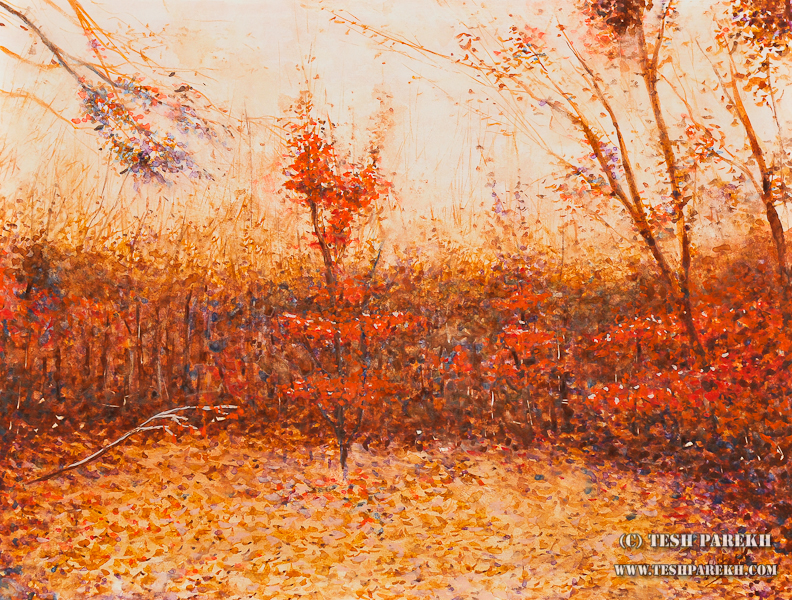 Autumn Dusk at Durant Park – an original watercolor painting by Raleigh NC Fine Artist