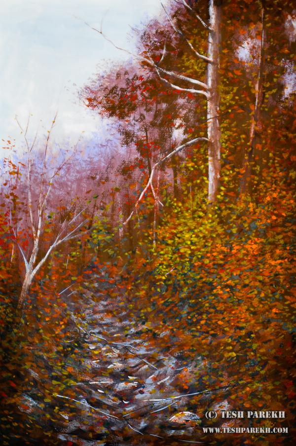 Secret Creek Autumn – A gouache panting by Raleigh NC fine artist