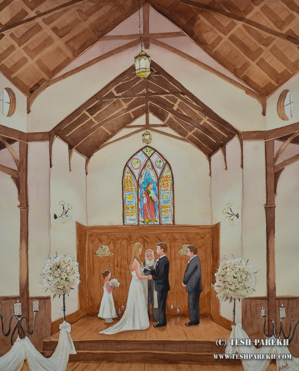 All Saints Chapel Ceremony – Watercolor Wedding painting { Kathe + Todd }