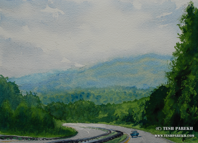 North Carolina Fine Artist – “Road to Asheville” watercolor painting