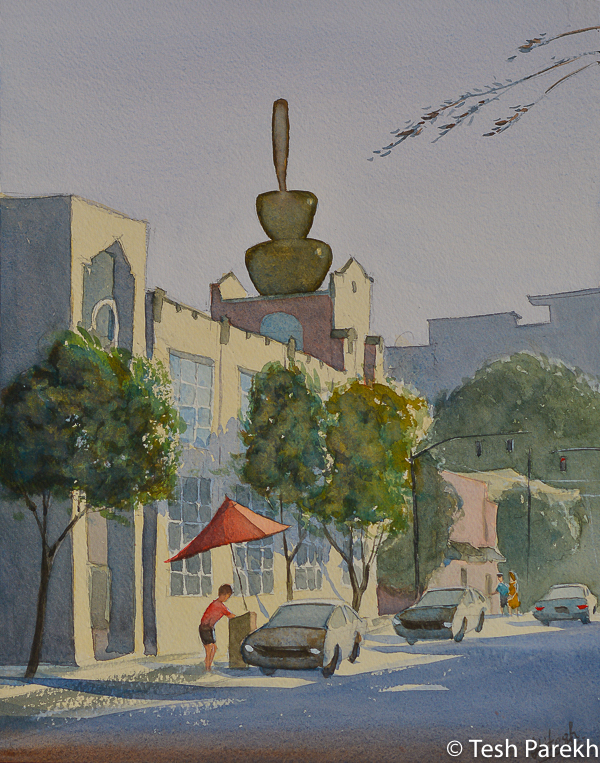 Raleigh Art - "Tucker Street Evening". 14x11. Watercolor on paper.
