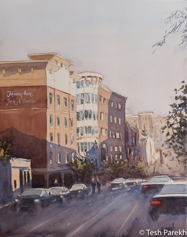 Raleigh Art - "Glenwood South Evening". Watercolor on paper. Original sold- prints available.